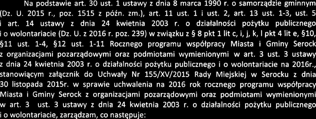 o dziatalnoici pozytku publicznego i o wolontariacie na 2016r., stanowiqcym zatqcznik do Uchwaty Nr 155/XV/2015 Rady Miejskiej w Serocku z dnia 30 listopada 2015r.