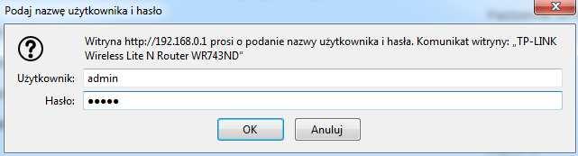 Naciskamy Enter i powinno nam się pojawić okno, w którym podajemy nazwę użytkownika i hasło