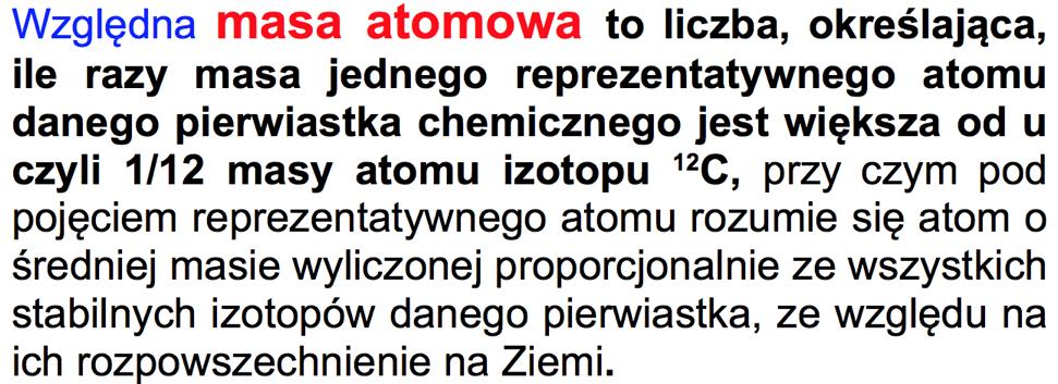 masa atomowa liczba wskazująca ile