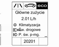 134 Wskaźniki i przyrządy charakterystykę jazdy, aby zapełnione segmenty mieściły się w obrębie strefy Eco. Im więcej zapełnionych segmentów, tym wyższe zużycie paliwa.