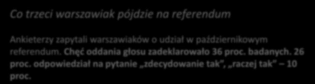 Sierpień Co trzeci warszawiak pójdzie na referendum Ankieterzy zapytali warszawiaków o udział w