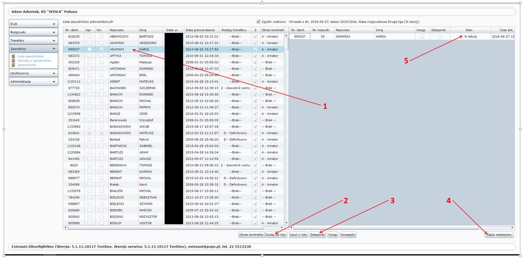 Klikając przycisk Zapisz, stworzona zostanie kolejna lista wniosków o uprawnienie zawodników jak na Rys. 1.