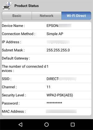 Rozwiązywanie problemów Ekran stanu produktu Web Config Uruchom przeglądarkę internetową na podłączonym urządzeniu, a następnie wprowadź adres IP trybu Wi-Fi Direct (Zwykłe AP), aby otworzyć