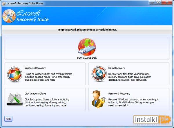 Lazesoft Recovery Suite Home uruchomimy również z płyty CD lub nośnika USB, jest to szczególnie przydatne w przypadku problemów z systemem operacyjnym.