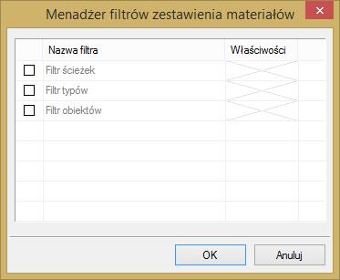 Edytowalną formę tabeli wstawianej na rysunku bądź zapisywanej w postaci pliku RTF możemy modyfikować poprzez wybór opcji dostępnych w oknie własności ustawień.