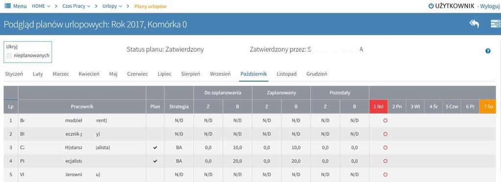 Po wejściu w szczegółowy podgląd planu komórki, widok planu jest bardzo zbliżony do widoku z poziomu zadania