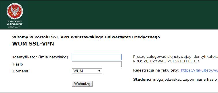 Logowanie poza siecią WUM możliwe jest przez portal WUM