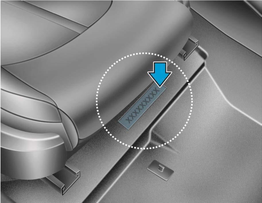 Identyfikacja pojazdu IONIQ Plug-in Hybrid 3 Numer VIN Numer identyfikacyjny pojazdu (VIN) jest wybity na podłodze pod fotelem pasażera.