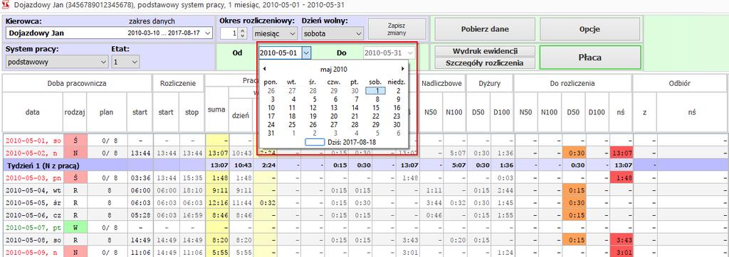 2.6 Siatka rozliczeniowa W siatce rozliczeniowej można znaleźć szczegółowe czasowe informacje o aktywnościach pracownika.