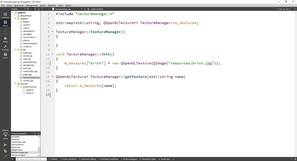 Klasa Stwórzmy najpierw klasę TextureManager, która będzie obsługiwała tekstury w projekcie. Należy dodać plik brick.