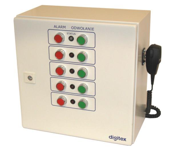 Płyta czołowa manipulatora w wersji B i D zawiera pięć par przycisków: ALARM oraz ODWOŁANIE oraz pięć diod sygnalizacyjnych LED.