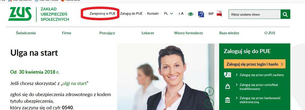 e-zus platforma PUE Na samym początku trzeba założyć konto na platformie PUE aby zrobić to w domu