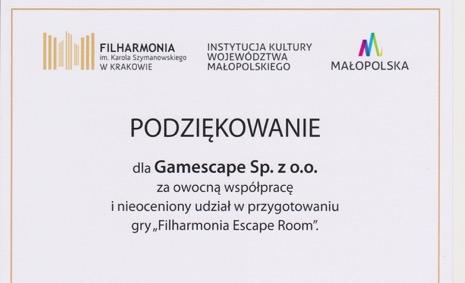 KLIENCI O NAS: Projekt Filharmonia Escape Room powstał przy współpracy z firmą Gamescape, która wymyśliła zagadkową trasę po zabytkowym budynku