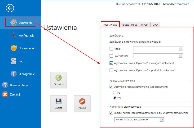 5.1.1 Ustawienia podstawowe Ustawienia podstawowe pozwalają określić, które zamówienia z Subiekta GT mają być brane pod uwagę do realizacji, w jaki sposób mają być zrealizowane oraz w którym miejscu