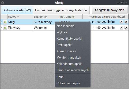 3.5. MENU POD PRAWYM PRZYCISKIEM MYSZY Po kliknięciu prawym przyciskiem myszy w wybranym wierszu alertu, wyświetli się menu, widoczne na Rys. 164.