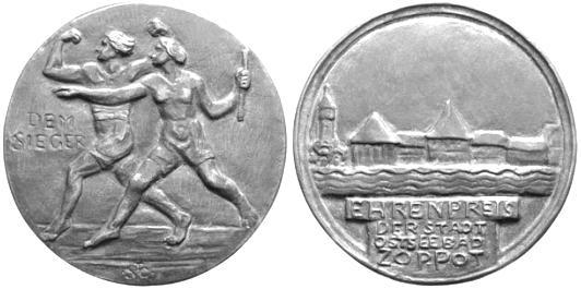 9 MAŁO ZNANY MEDAL SOPOCKI Jest to medal wydany z okazji meczu lekkoatletycznego między Węgrami a WMG (ówczesna nazwa : sopocki tydzień sportowy) odbytego w dniu 8 lipca 1928 roku w Sopocie.