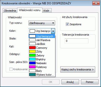 5: Ustawienia koloru dla kreskowania W Advance CAD 2015, została zaimplementowana możliwość nadpisywania istniejących kolorów kolorem zdefiniowanym przez użytkownika.