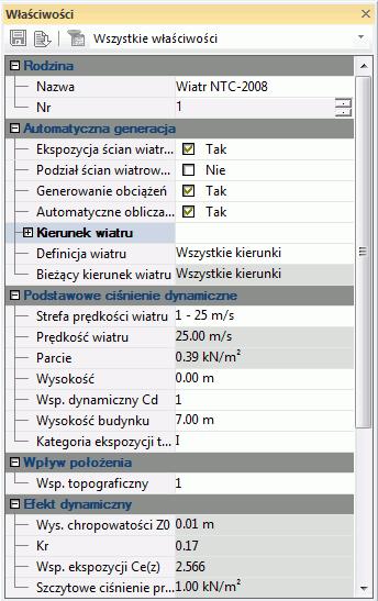 wiatr Generator obciążeń klimatycznych Advance Design 2015 spełnia wymagania normy NTC 2008 dotyczące