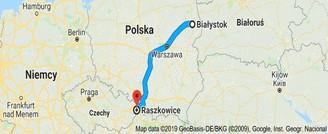 Białystok Raszkowice Odległość pomiędzy
