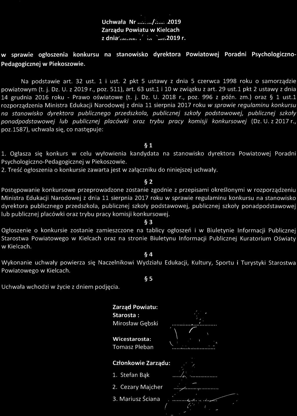 l pkt 2 ustawy z dnia 14 grudnia 2016 roku - Prawo oświatowe (t. j. Dz. U. 2018 r., poz. 996 z późn o zm.) oraz 1 ust.