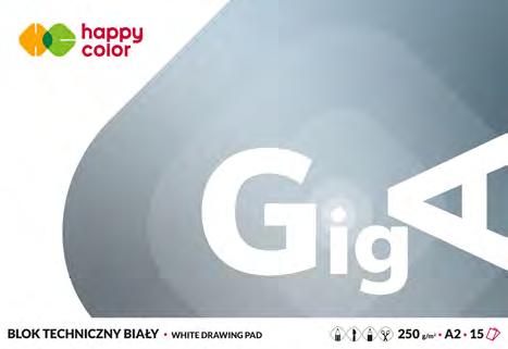 FORMAT A2 NOWOŚCI Blok techniczny GigA kolorowy Wysokiej jakości gruby i sztywny papier barwiony w masie Idealny do tworzenia dużych prac plastycznych, modeli, prezentacji Nie zmienia