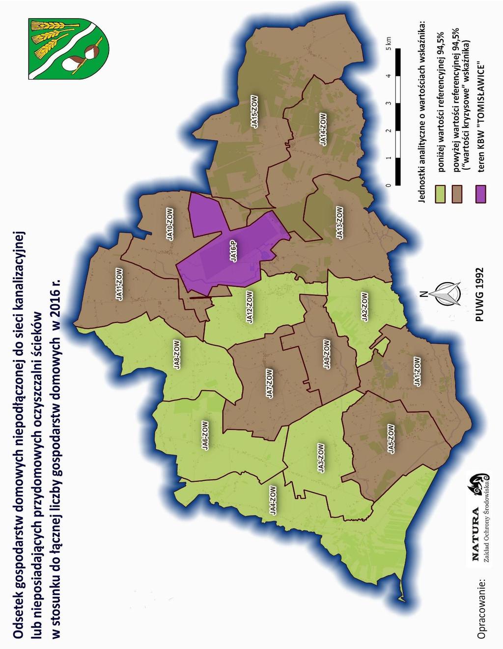 Rycina 11 przedstawia odsetek gospodarstw domowych niepodłączonych do sieci kanalizacyjnej lub nieposiadających przydomowych oczyszczalni ścieków w 2016 r.