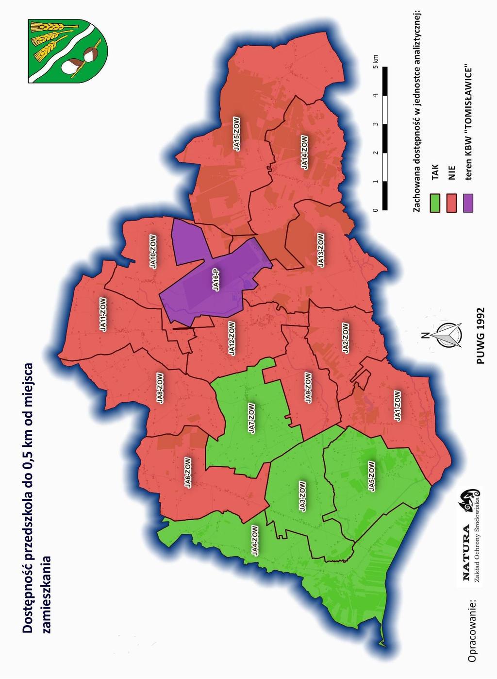 Rycina 15 przedstawia dostępność przedszkola do 0,5 km od miejsca zamieszkania.
