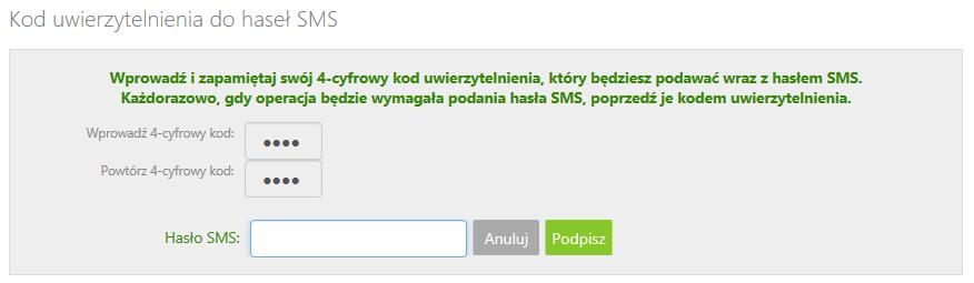 oknie autoryzacji operacji (opis w punkcie instrukcji Przelewy jednorazowe) Kod uwierzytelniania można zmienić w opcji Ustawienia