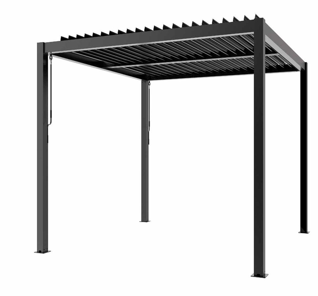 PERGOLA BIOKLIMATYCZNA P-8610 Nowość Nowoczesny design Regulowany kąt nachylenia lamel System odprowadzania wody W pełni aluminiowa konstrukcja lakierowana proszkowo Dostępne 3 wymiary Informacje