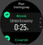 Naciśnij lewy dolny przycisk, aby opuścić widok planowanych ćwiczeń i powrócić do wyświetlania czasu.