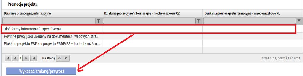 Wybieramy wpis, w którym chcemy wykazać zmianę, a po naciśnięciu przycisku Wykazać