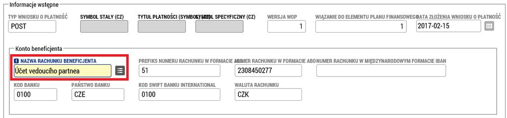 Zakładka: Dane identyfikacyjne Z wyjątkiem danych wypełnianych automatycznie w tej zakładce wypełnia się jedyne obowiązkowe pole, czyli numer