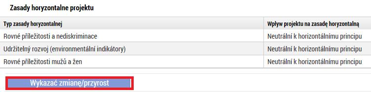 Zakładka: Zasady horyzontalne Jeśli doszłoby do jakiejś zmiany w którejś z polityk horyzontalnych, można to wykazać za pomocą