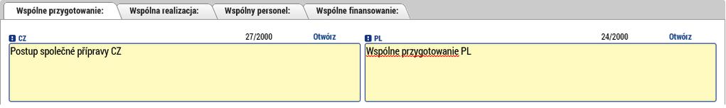 Zakładka: Współpraca transgraniczna Na tej zakładce występują cztery zakładki, które zawierają poszczególne kryteria współpracy.