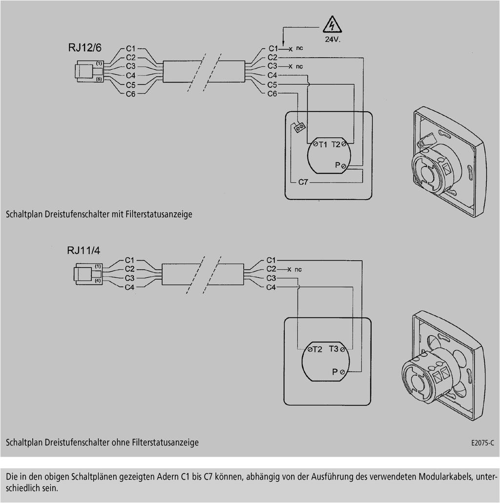 Rozdział 5 Instalowanie Na poniższych rysunkach zobrazowano jakie wtyczki i jakie kable są potrzebne do podłączenia przełącznika stopniowego.