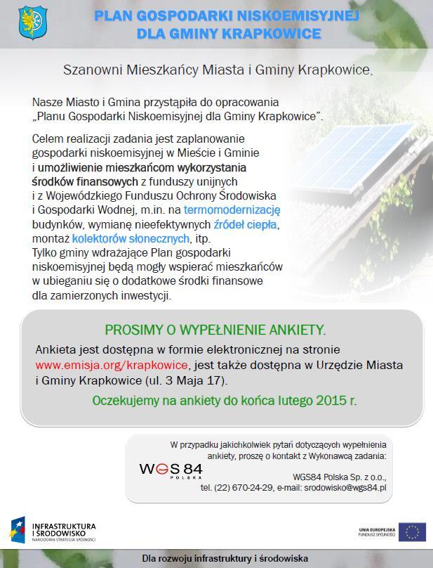 Rysunek nr 4: Informacja o ankietyzacji umieszczona na stronie Urzędu Miasta i Gminy w Krapkowicach Informację tę rozpowszechniono również za pośrednictwem plakatów (rysunek nr 5), które zostały