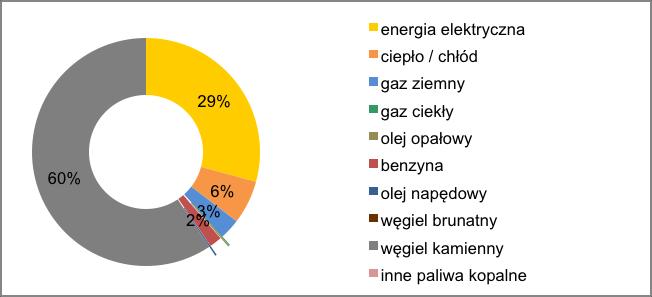 Wykres nr 5: Struktura sektorowa inwentaryzacji bazowej emisji dwutlenku węgla [%] 81% emisji dwutlenku węgla pochodzi z sektora budynków mieszkalnych, co związane jest z wykorzystywaniem różnych