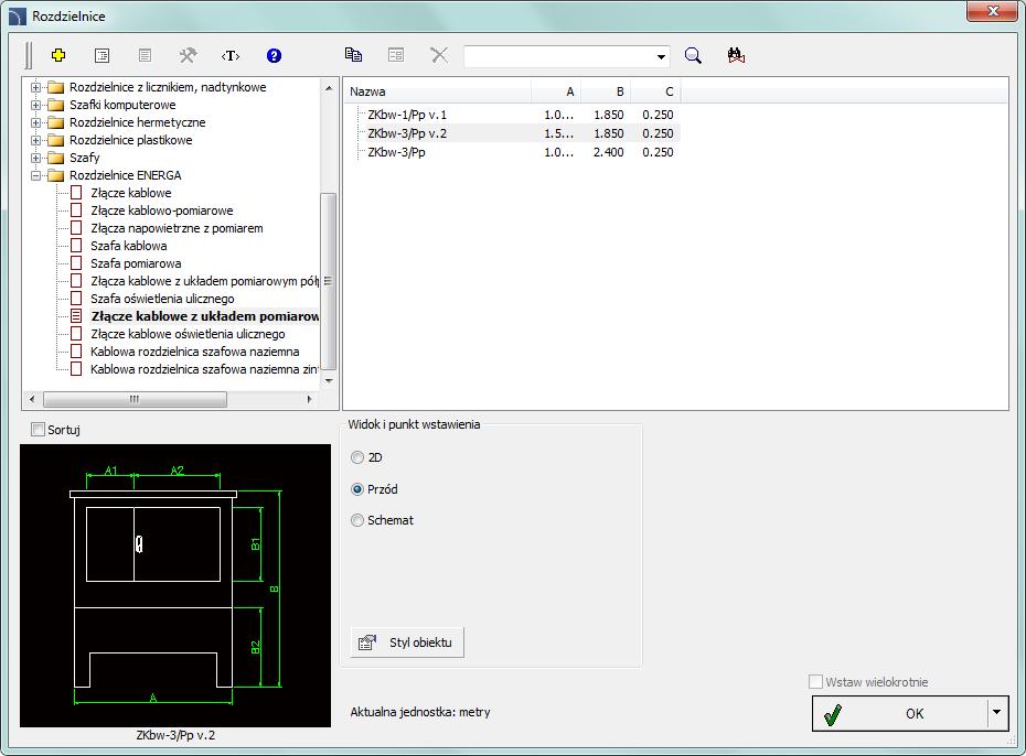 Electrical rozdzielnice i złącza kablowe ENERGA Do programu wprowadzono rozdzielnice w standardzie ENERGA (zarówno widoki rozdzielnic jak i schematy elektryczne). Wśród elementów można znaleźć m.in.