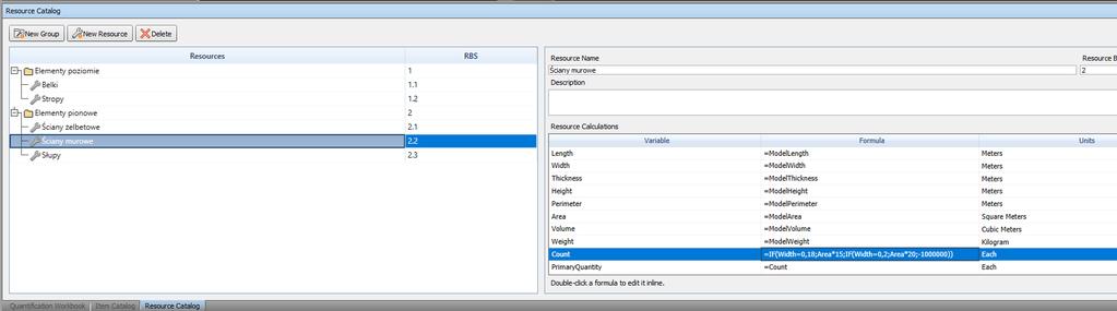 Quantification Katalog zasobów Operatory + - * / % ( ) > >= < <= <> = ^, & Funkcje abs acos asin atan atan2