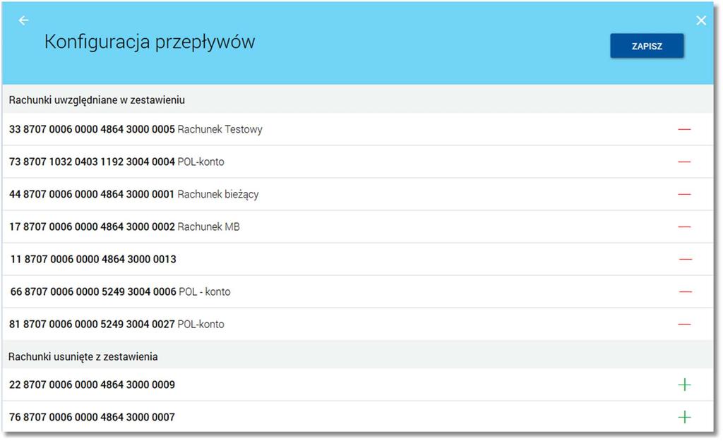Page13 Rachunki można przenosić między sekcjami wykorzystując przyciski plus oraz minus.