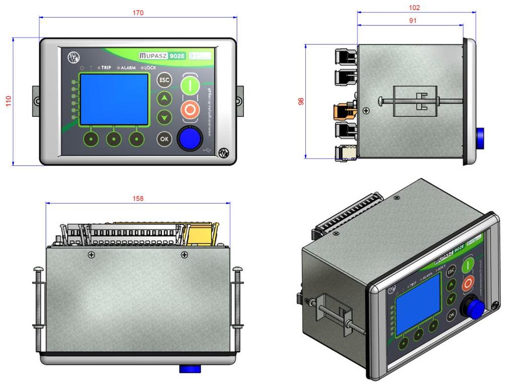 wejściami dwustanowymi X0 Interfejs RS 8 X80 X8 Zasilanie urządzenia, Wejścia analogowe do pomiaru napięć U, U, U, U0 i prądu I0 Wejścia