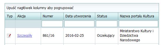 Informacje o tym, czy dany Wniosek oczekuje wciąż na przyjęcie przez system są dostępne w zakładce Moje wysłane wnioski (rys. 32).