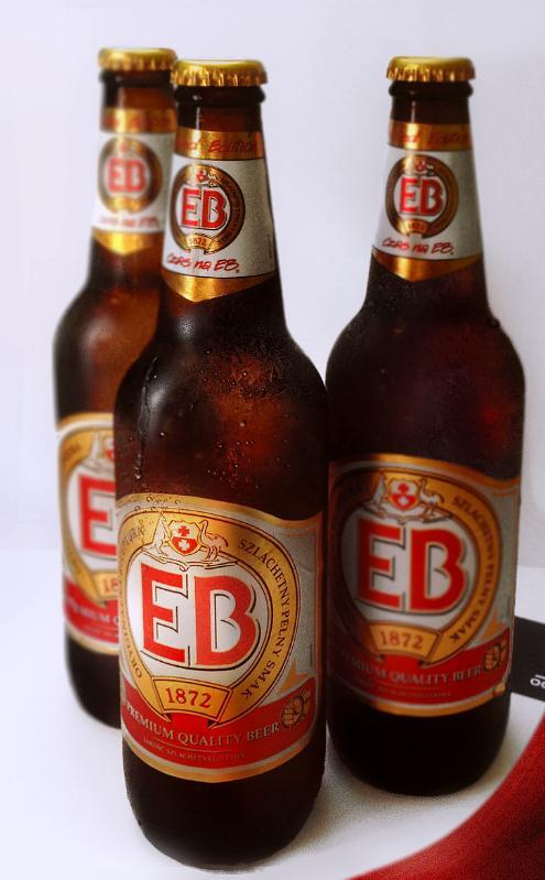 Hasło reklamowe Czas na EB Pierwsze w Polsce piwo typu lager, które swój sukces zawdzięczało w głównej mierze sprawnym działaniom marketingowym oraz wysokobudżetowej kampanii reklamowej.