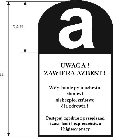 Rysunek 1 Graficzny wzór oznakowania azbestu i wyrobów zawierających azbest Prace związane z usuwaniem wyrobów zawierających azbest prowadzi się w sposób uniemoŝliwiający emisję azbestu do środowiska