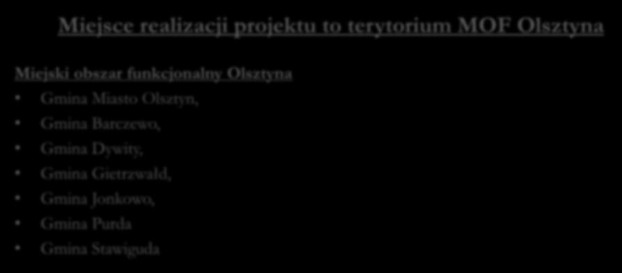 Miejsce realizacji projektu Miejsce realizacji projektu to terytorium MOF Olsztyna Miejski obszar funkcjonalny