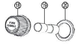 1 Wymiana bezpiecznika dla systemu 12 V Obróć końcówkę (pozycja 17 na rysunku 8) wtyczki 12 V (pozycja 15 na rysunku 8) w kierunku przeciwnym do ruchu wskazówek zegara, aż odsunie się od korka.