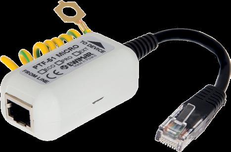 Seria PTF-51-.../ PoE /Micro 1-kanałowy miniaturowy ogranicznik przepięć, dedykowany do sieci LAN 100Base-T z wykorzystaniem okablowania minimum 5-tej kategorii.