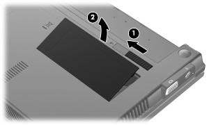 9. Zdejmij pokrywę komory modułu pamięci (2). 10. Wyjmij moduł pamięci umieszczony w urządzeniu: a. Odciągnij zaciski mocujące (1) znajdujące się po obu stronach modułu pamięci.