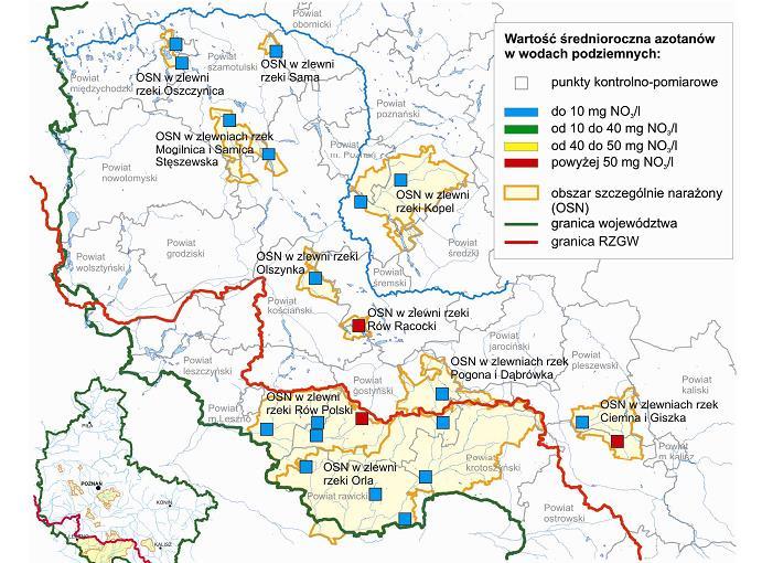 54 S t r o n a azotanami. Stężenia azotanów w ww. ujęciach kształtowały się w przedziale 0,60