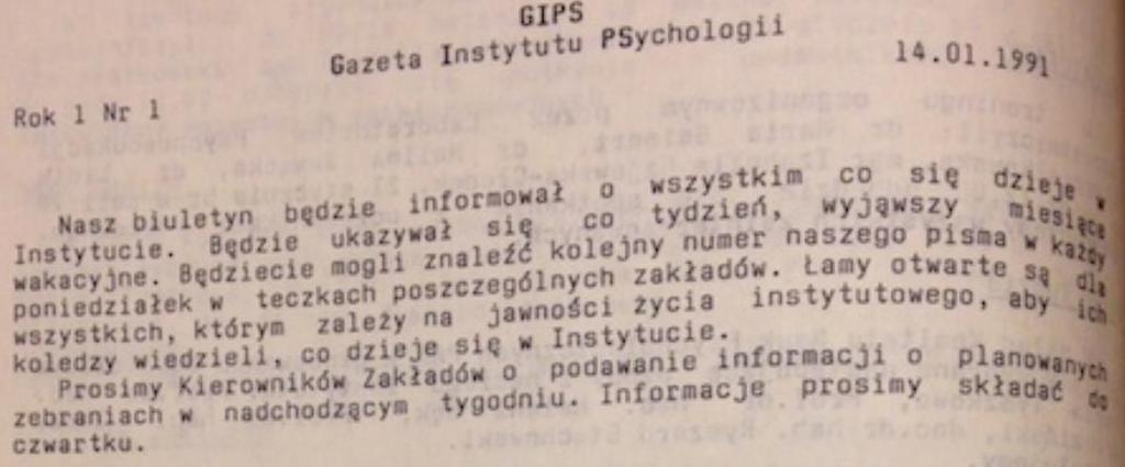 Gazeta Instytutu Psychologii GIPs Redaktorki: